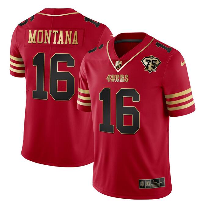 Men's San Francisco 49ers Active Player Custom Red Gold With 75th Anniversary Patch Stitched Jersey Men's San Francisco 49ers Active Player Custom Red Gold With 75th Anniversary Patch Stitched Jersey
